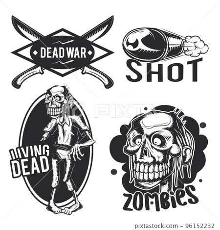 Set of zombie emblems, labels, badges, logos. Isolated on white Set of zombie emblems, labels, badges, logos. Isolated on white 96152232