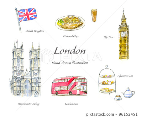 London hand drawn watercolor illustration set 96152451