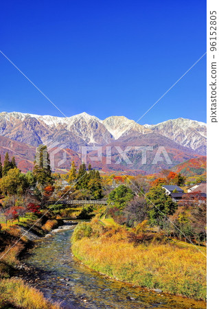 Shirouma Sanzan and Oide Suspension Bridge in Autumn Shirouma Sanzan and Oide Suspension Bridge in Autumn 96152805