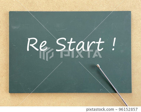 Blackboard with ReStart! letters and pointer Blackboard with ReStart! letters and pointer 96152857
