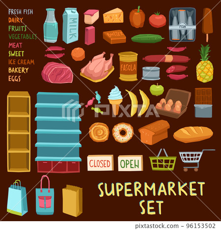 Supermarket icon set Supermarket icon set 96153502