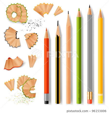 Sharpened Wooden Pencils And Shavings 96153806