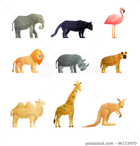 Southern Wild Animals Polygonal Icons Set 96153970