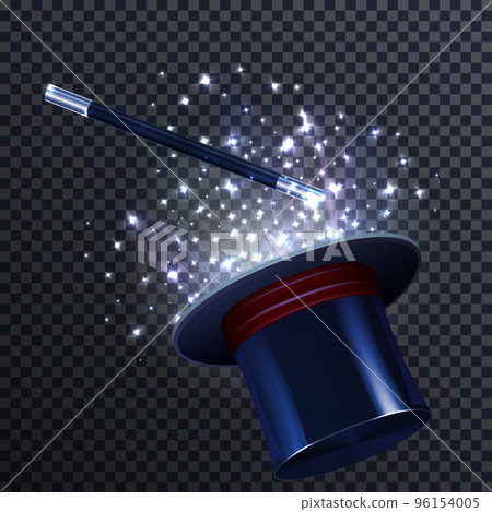 Tale Composition With Magic Wand And Magician Hat 96154005