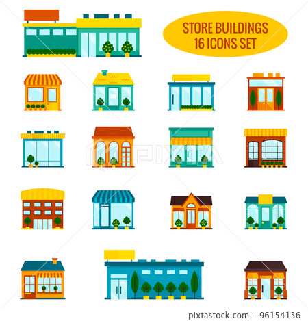 Store building icons set 96154136