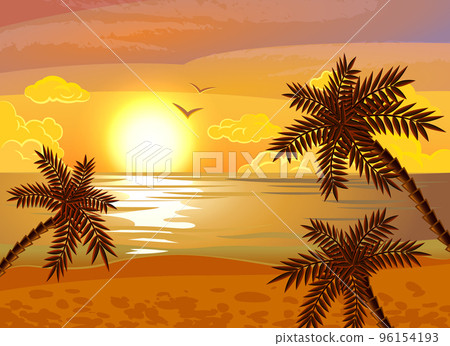 Tropical beach sunset poster 96154193