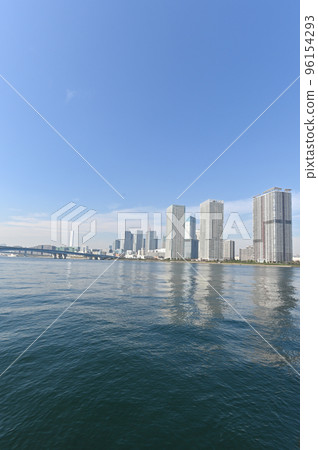 A view of the waterfront from Harumibashi Park in Toyosu, Tokyo A view of the waterfront from Harumibashi Park in Toyosu, Tokyo 96154293