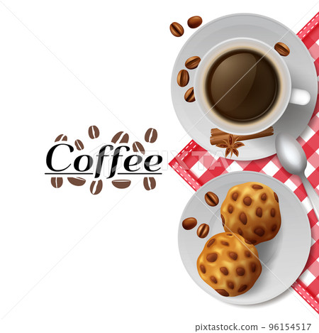 Coffee with cookies breakfast composition illustration 96154517