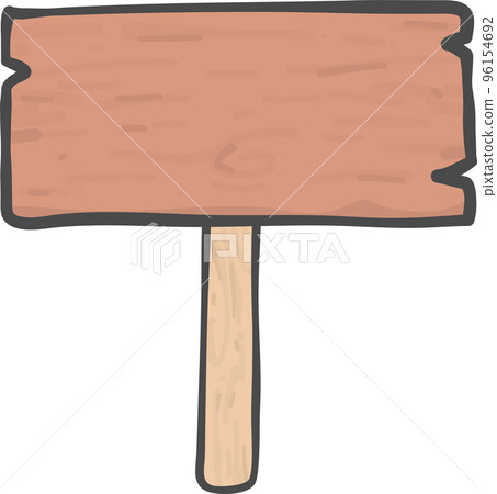 brown wooden sign board rectangular shape on short stick simple doodle cartoon drawing brown wooden sign board rectangular shape on short stick simple doodle cartoon drawing 96154692
