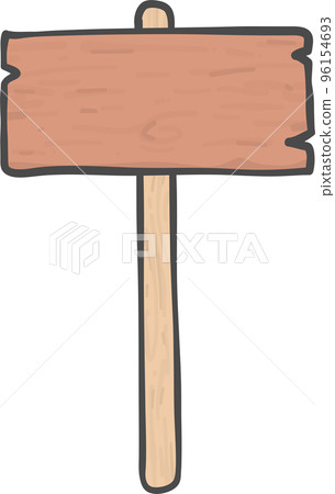brown wooden sign board rectangular shape on short stick simple doodle cartoon drawing brown wooden sign board rectangular shape on short stick simple doodle cartoon drawing 96154693