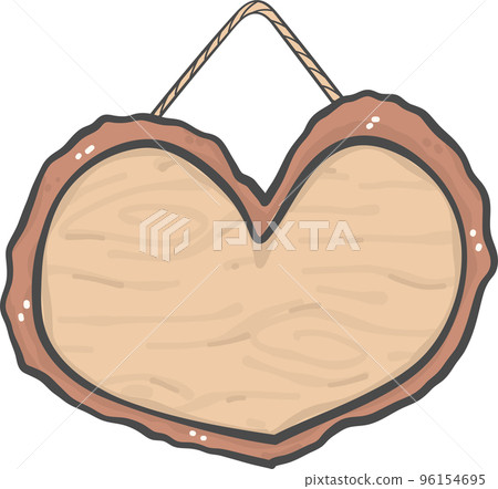 brown wooden sign board heart shape hanging simple doodle cartoon drawing 96154695