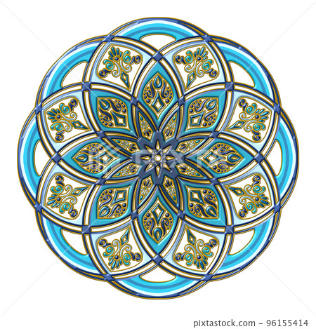 Mandala art (enamel style, blue, geometric patterns) 96155414