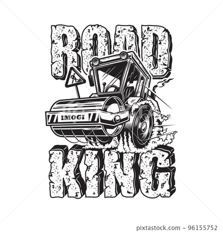 Vector illustration of steamroller with stone texture text Vector illustration of steamroller with stone texture text 96155752