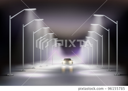Street Lights Realistic In Fog Composition Street Lights Realistic In Fog Composition 96155785