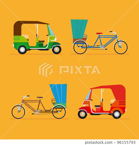 Indian rickshaw. Auto rickshaw and pedicab Indian rickshaw. Auto rickshaw and pedicab 96155793