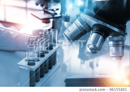 Double exposure Young woman scientific using equipment in the laboratory for research 96155801