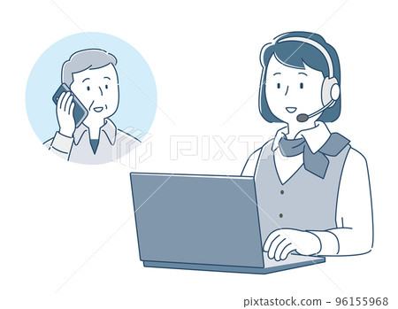 Operator woman talking with senior man Operator woman talking with senior man 96155968