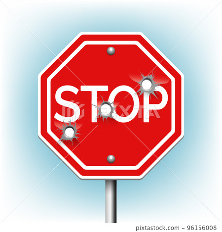 Stop sign with bullet holes 96156008