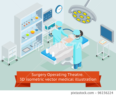 Surgery operating theatre. 3D isometric vector medical illustration 96156224