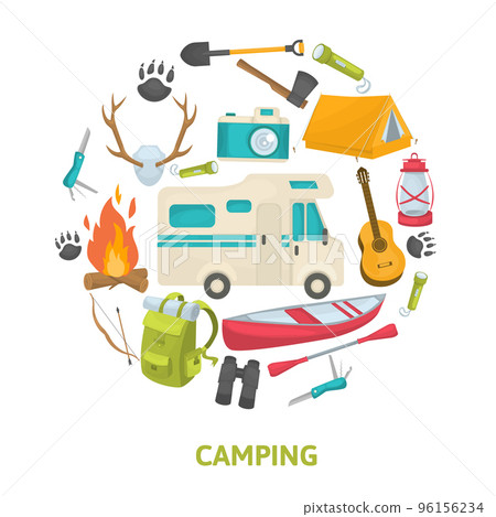 Tourist Camping Decorative Icons Set Tourist Camping Decorative Icons Set 96156234