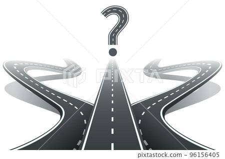 Three roads and question mark. Choosing the right path concept 96156405