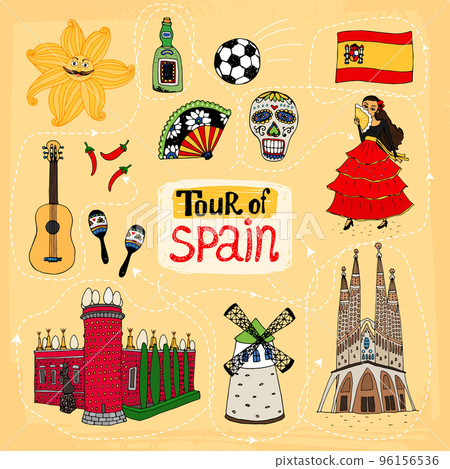 Tour of Spain hand-drawn illustration Tour of Spain hand-drawn illustration 96156536