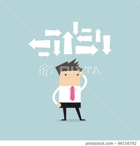 Businessman making decision where to go next, Business direction, thinking concept. vector 96156702