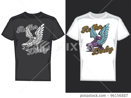 T-shirt design on 2 t-shirts with posters of rollers with wings. T-shirt design on 2 t-shirts with posters of rollers with wings. 96156887