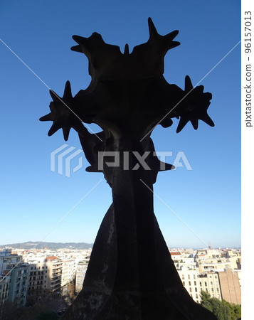 [Spain] Sagrada Familia Silhouette of the Bell Tower Seen from the Nativity Facade Tower (Barcelona) 96157013
