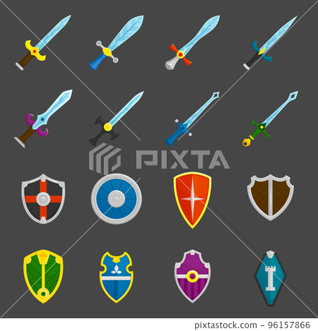 Shield swords emblems icons set 96157866