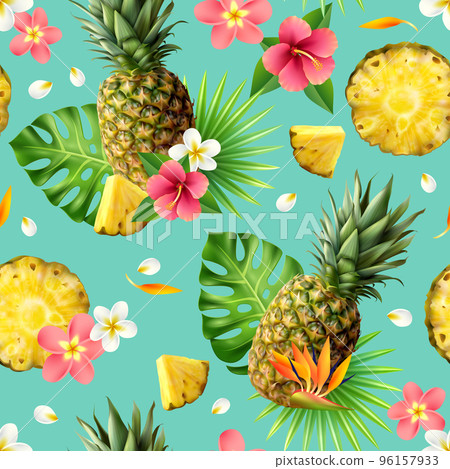 Realistic Pineapple Seamless Pattern 96157933