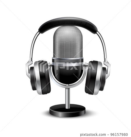 Microphone And Headphones Retro Realistic Image 96157980