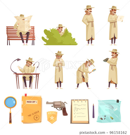 Private Detective Cartoon Icons Collection 96158162