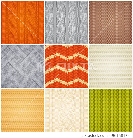 Realistic Knitted Patterns Samples Set Realistic Knitted Patterns Samples Set 96158174