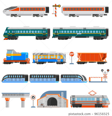 Rail Transport Flat Colorful Icons Set 96158325