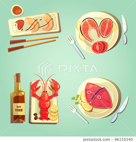Sea Food Cartoon Icons Sea Food Cartoon Icons 96158340