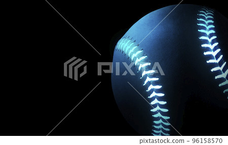 3D rendering of single black baseball ball with bright blue glowing neon lines 3D rendering of single black baseball ball with bright blue glowing neon lines 96158570