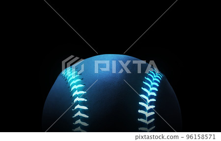 3D rendering of single black baseball ball with bright blue glowing neon lines 3D rendering of single black baseball ball with bright blue glowing neon lines 96158571