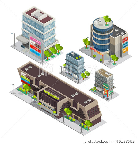 Shopping Center Buildings Complex Isometric Composition 96158592