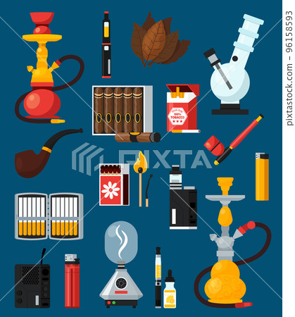 Smoking Flat Colored Icons Set 96158593