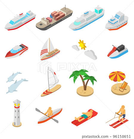 Ships and beach vacation icons set 96158651