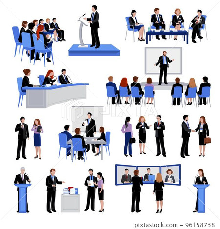Public Speaking People Flat Icons Collection 96158738