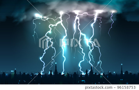Lightning Strikes Cityscape Composition 96158753