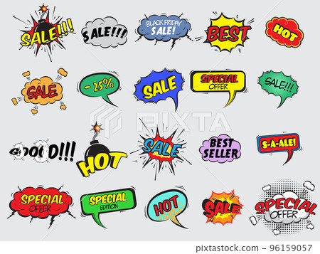 Comic sale explosion icons 96159057