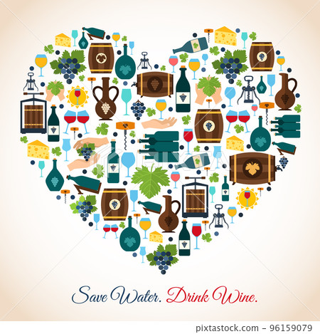 Wine heart icons 96159079