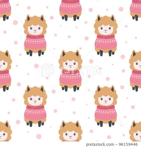 winter seamless pattern with alpaca and snow winter seamless pattern with alpaca and snow 96159446