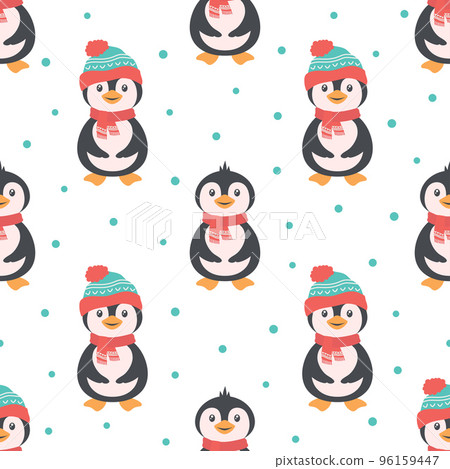 winter seamless pattern with penguin and snowflakes winter seamless pattern with penguin and snowflakes 96159447