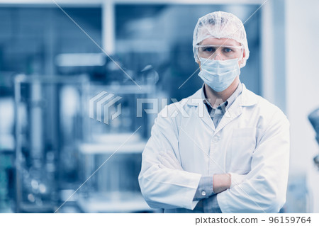portrait male scientist worker in medicine factory research laboratory plant technician in hygiene workplace portrait male scientist worker in medicine factory research laboratory plant technician in hygiene workplace 96159764