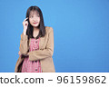 Confidence business positive Asian young woman thinking have good idea holding finger on head 96159862