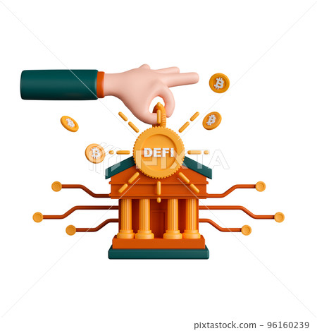 3d rendering concept decentralization finance illustration. People deposit digital currency.	 96160239